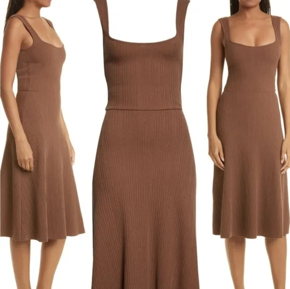 Vince Rib Sweetheart-Neck Camisole Dress Sleeveless A-line Hazelnut Brown S - Picture 2 of 10